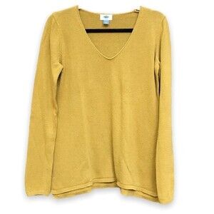 Old Navy Mustard Classic V Neck Sweater Split Tail Womens Size Medium Lichen